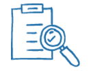 icon of clipboard and magnifiying glass