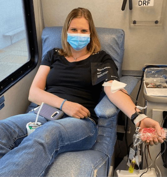 photo of a woman donating blood