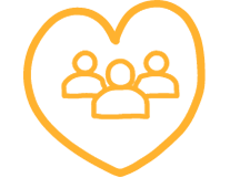 icon of yellow heart with people inside it