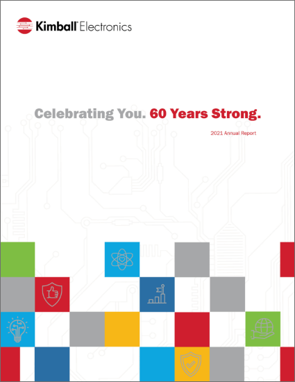 image of the front cover of the kimball electronics 2021 annual report