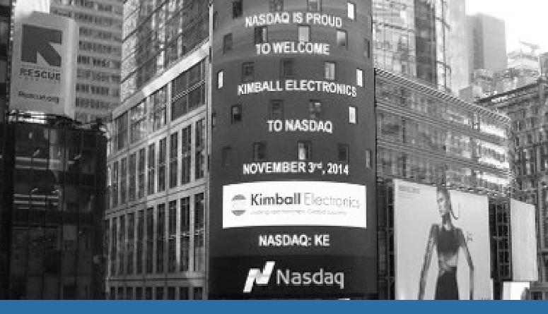 image of wallstreet NASDAQ celebrating kimball electronics