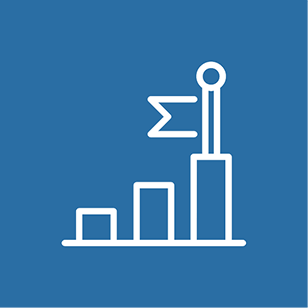 dark blue icon of graph and flag