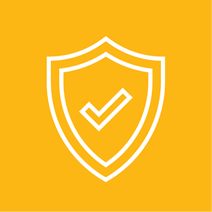 orange icon of shield with checkmark in it
