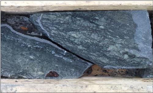 Figure 4: RK-13-05, 215m: sheared altered mineralized breccia